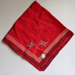 Vintage British Flag Pure Silk Crepe Red Striped Handkerchief